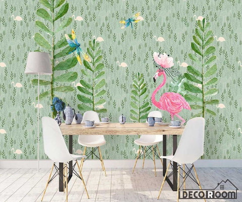 Image of Nordic flamingo sofa wallpaper wall murals IDCWP-HL-000574