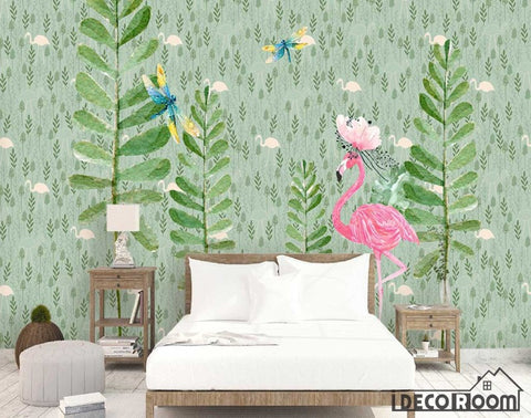 Image of Nordic flamingo sofa wallpaper wall murals IDCWP-HL-000574