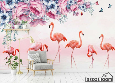Image of Nordic rose butterfly flamingo wallpaper wall murals IDCWP-HL-000576