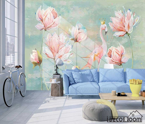 Image of Nordic minimalist floral flamingo wallpaper wall murals IDCWP-HL-000578