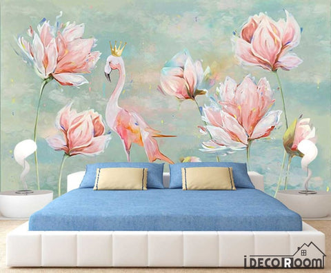 Image of Nordic minimalist floral flamingo wallpaper wall murals IDCWP-HL-000578