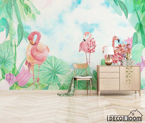 Image of Nordic flamingo sofa wallpaper wall murals IDCWP-HL-000579