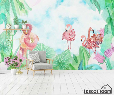 Image of Nordic flamingo sofa wallpaper wall murals IDCWP-HL-000579