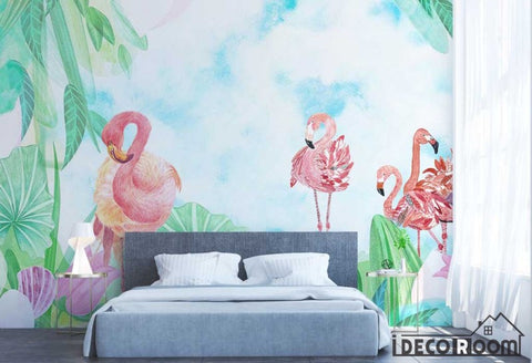 Image of Nordic flamingo sofa wallpaper wall murals IDCWP-HL-000579
