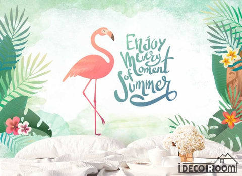 Image of New Chinese style green leaf flamingo wallpaper wall murals IDCWP-HL-000580