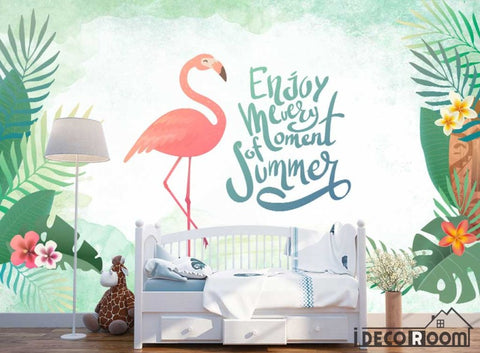 Image of New Chinese style green leaf flamingo wallpaper wall murals IDCWP-HL-000580