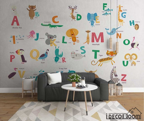 Image of Nordic Cartoon Animal 26 Letter Theme wallpaper wall murals IDCWP-HL-000581
