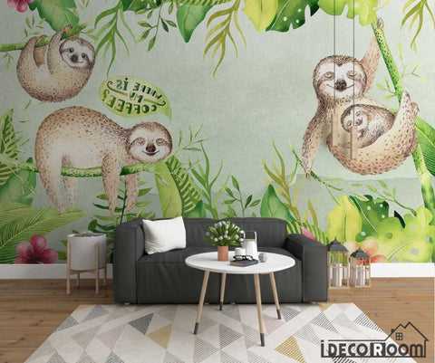 Image of Nordic modern minimalist cartoon animal leaves wallpaper wall murals IDCWP-HL-000586