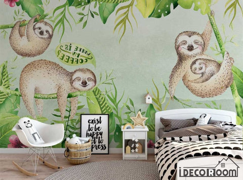 Image of Nordic modern minimalist cartoon animal leaves wallpaper wall murals IDCWP-HL-000586