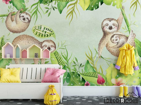 Image of Nordic modern minimalist cartoon animal leaves wallpaper wall murals IDCWP-HL-000586