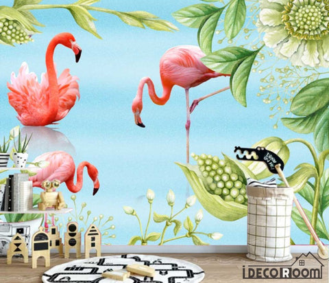 Image of Nordic minimalist tropical leave flamingo wallpaper wall murals IDCWP-HL-000587