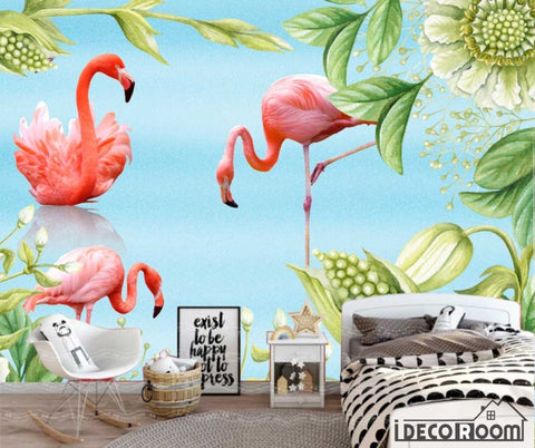 Image of Nordic minimalist tropical leave flamingo wallpaper wall murals IDCWP-HL-000587