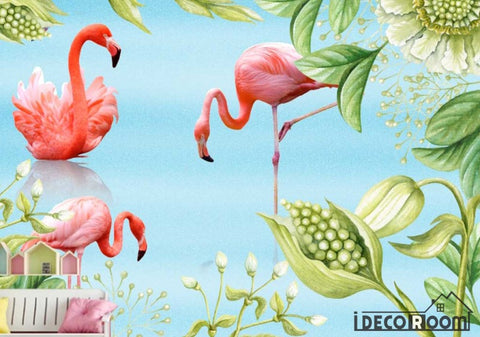 Image of Nordic minimalist tropical leave flamingo wallpaper wall murals IDCWP-HL-000587
