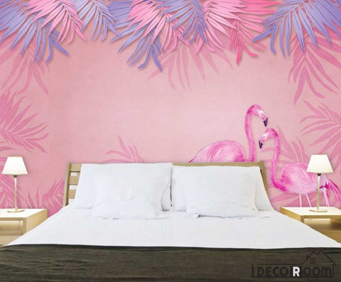 Image of Flaming flamingo pastoral wallpaper wall murals IDCWP-HL-000589