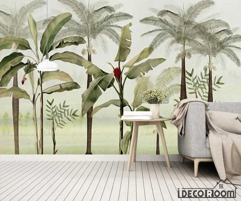Image of Nordic rainforest banana leaf wallpaper wall murals IDCWP-HL-000591