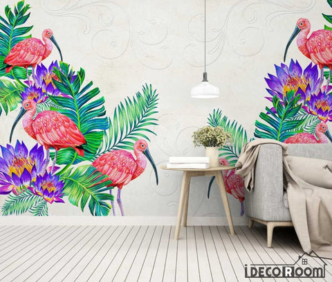 Image of Nordic tropical plant floral flamingo sofa wallpaper wall murals IDCWP-HL-000592