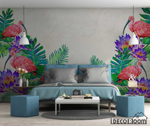 Image of Nordic tropical plant floral flamingo sofa wallpaper wall murals IDCWP-HL-000592