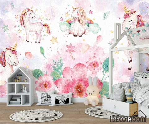 Image of Pink Nordic Simple Unicorn wallpaper wall murals IDCWP-HL-000593