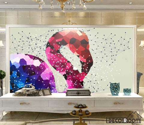 Image of Fashion retro geometric flamingo wallpaper wall murals IDCWP-HL-000599