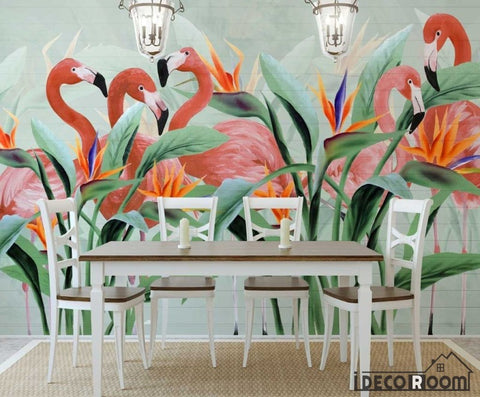 Image of Nordic minimalist tropical leaves flamingo wallpaper wall murals IDCWP-HL-000600