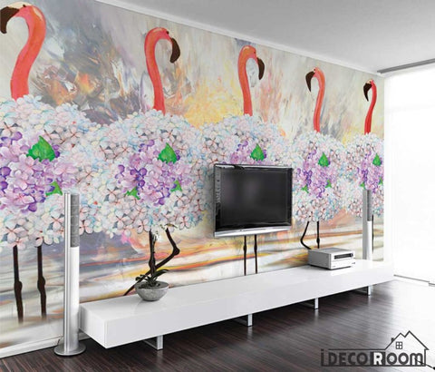 Image of minimalism abstract tropical floral flamingo wallpaper wall murals IDCWP-HL-000602