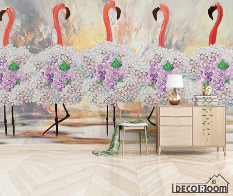 Image of minimalism abstract tropical floral flamingo wallpaper wall murals IDCWP-HL-000602