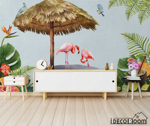 Image of Nordic tropical plant flamingo wallpaper wall murals IDCWP-HL-000603