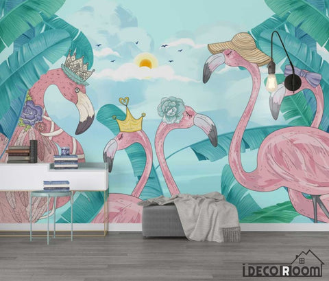 Image of Scandinavian tropical plant flamingo wallpaper wall murals IDCWP-HL-000604