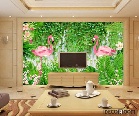 Image of Modern floral flamingo wallpaper wall murals IDCWP-HL-000605