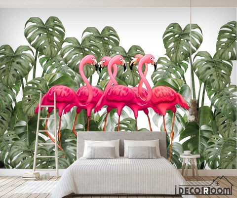Image of Scandinavian Turtle Leaf Flamingo wallpaper wall murals IDCWP-HL-000606