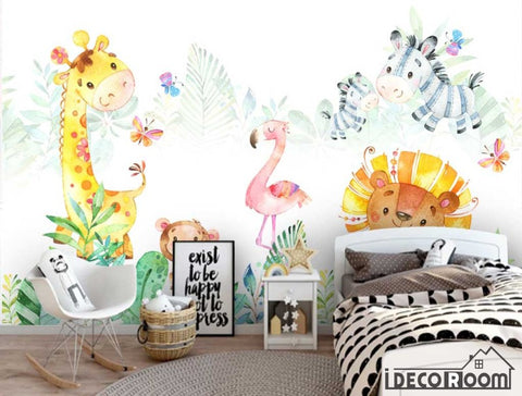 Image of Forest plant cartoon animal watercolor wallpaper wall murals IDCWP-HL-000607