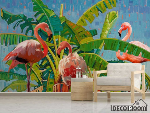 Image of Nordic minimalist tropical plant flamingo wallpaper wall murals IDCWP-HL-000610