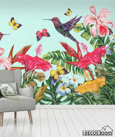 Image of Flowers flowers birds tropical rainforest wallpaper wall murals IDCWP-HL-000630
