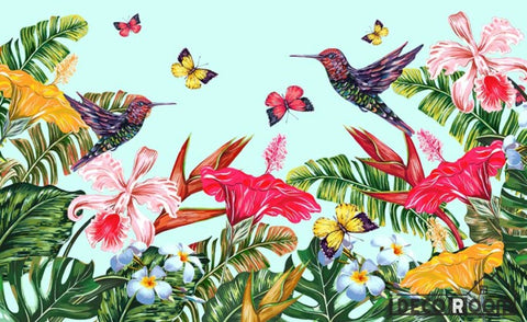 Image of Flowers flowers birds tropical rainforest wallpaper wall murals IDCWP-HL-000630