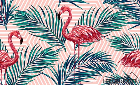 Image of Flamingo leaves tropical rainforest wallpaper wall murals IDCWP-HL-000632
