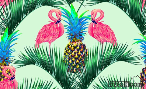 Image of Flamingo tropical plant rainforest wallpaper wall murals IDCWP-HL-000634