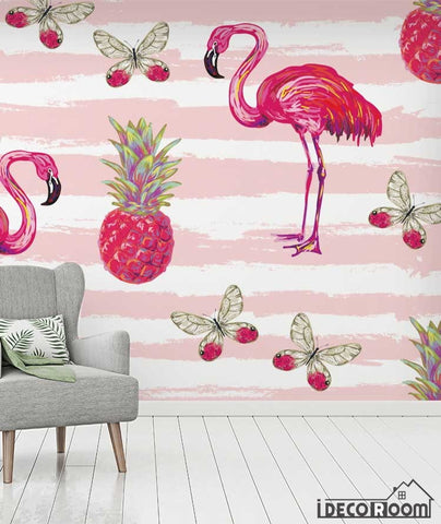 Image of Flamingo vector rainforest wallpaper wall murals IDCWP-HL-000636