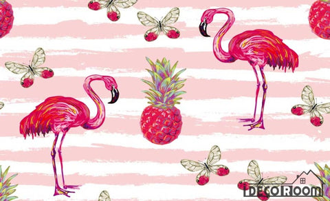 Image of Flamingo vector rainforest wallpaper wall murals IDCWP-HL-000636