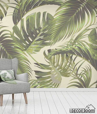 Image of Tropical plant leaves vector rainforest wallpaper wall murals IDCWP-HL-000638
