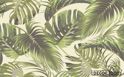 Image of Tropical plant leaves vector rainforest wallpaper wall murals IDCWP-HL-000638
