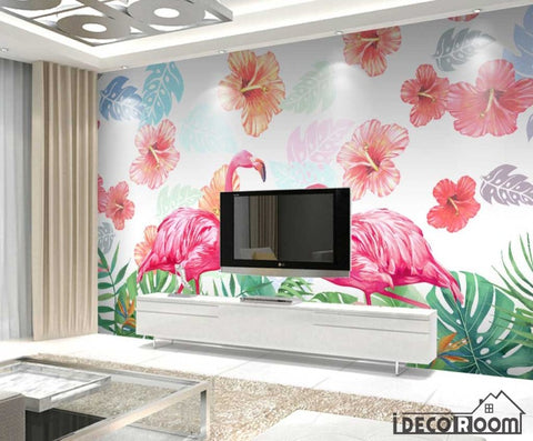 Image of Scandinavian Modern Art Little Green Flamingo wallpaper wall murals IDCWP-HL-000649