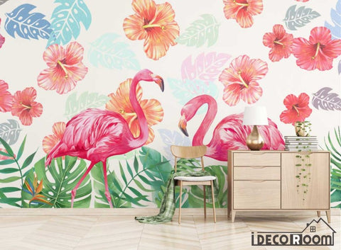 Image of Scandinavian Modern Art Little Green Flamingo wallpaper wall murals IDCWP-HL-000649