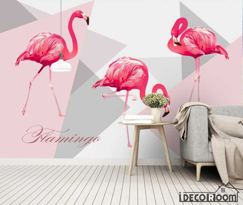 Image of Nordic minimalist fashion geometric flamingo art wallpaper wall murals IDCWP-HL-000651