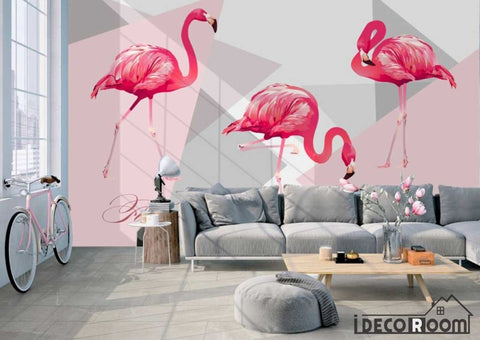 Image of Nordic minimalist fashion geometric flamingo art wallpaper wall murals IDCWP-HL-000651