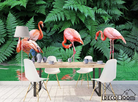 Image of tropical rainforest plant flamingo wallpaper wall murals IDCWP-HL-000657