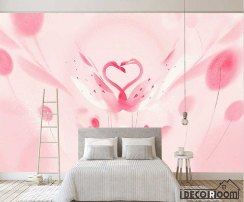 Image of Beautiful romantic pink swan flamingo children wallpaper wall murals IDCWP-HL-000658