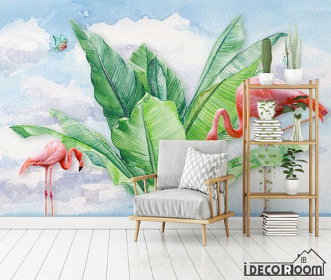 Image of Modern tropical plant flamingo butterfly wallpaper wall murals IDCWP-HL-000659