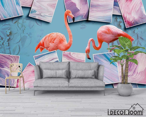Image of Art abstract color block flamingo floral wallpaper wall murals IDCWP-HL-000662