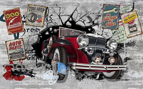 Image of 3D Classic Car Vintage Garage Wall Mural IDCWP-JB-000001