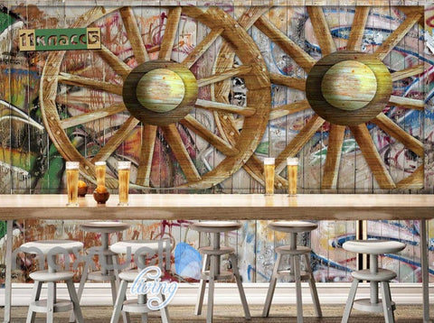 Image of Wooden Graffiti Wheel Wallpaper Art Wall Murals Wallpaper Decals Prints Decor IDCWP-JB-000022